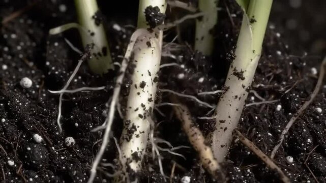 Plant Roots Forming In The Soil Detailed View Of Seedling
