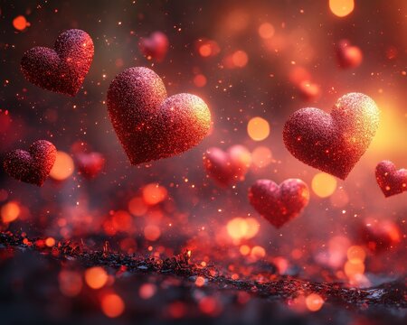 Romantic Valentine's Day Background Sparkling Red Hearts