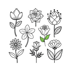 line art set of flowers