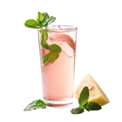  Glass of Rosewater Lemonade with Mint on Transparent Background