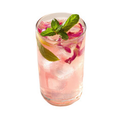  Glass of Rosewater Lemonade with Mint on Transparent Background