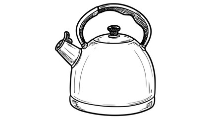Detailed HandDrawn Kettle with Textured Handle and Spout Design - Line Art Vector 