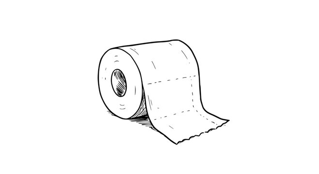 Handdrawn illustration of a toilet paper roll with a torn edge - Line Art Vector 