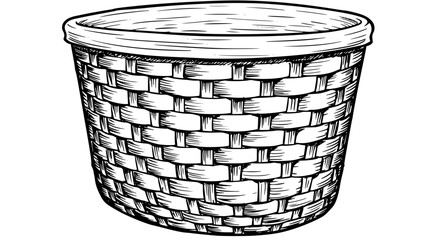 Woven basket illustration with detailed line work and shading - Line Art Vector 