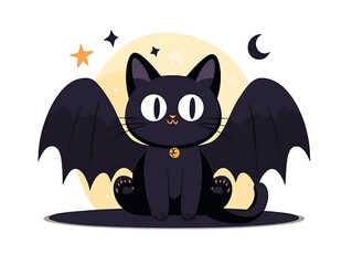 月の夜のかわいいコウモリ猫