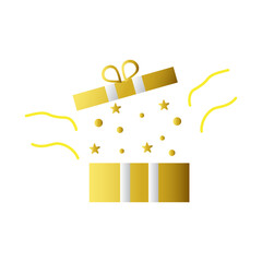 Golden Gift Box Icon with Confetti and Stars