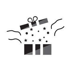 Black Gift Box Icon with Confetti and Stars
