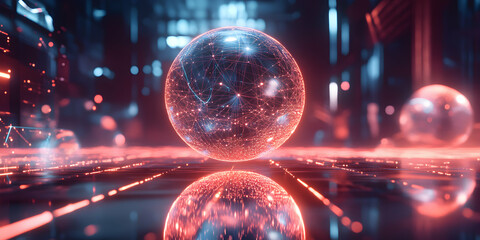 Futuristic Digital Sphere with Network Connections on a Dark Background