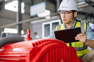 asian engineer working with electric motor