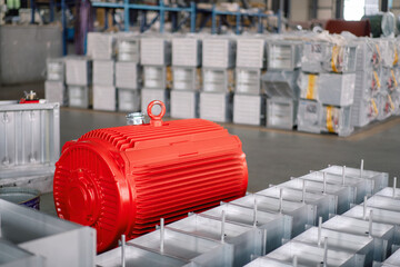 red electric motor  in factory