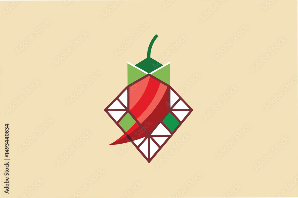 Aufkleber vector illustration of a stylized chili pepper design featuring geometric shapes and contrasting col