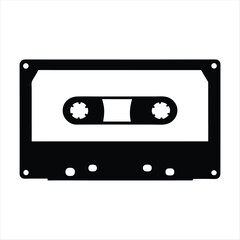 A stark black and white rendition of an audio cassette tape