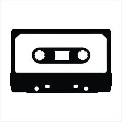 Black and white vector illustration of a cassette tape over white
