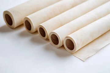 Fototapeta premium Baking paper rolls on white backdrop