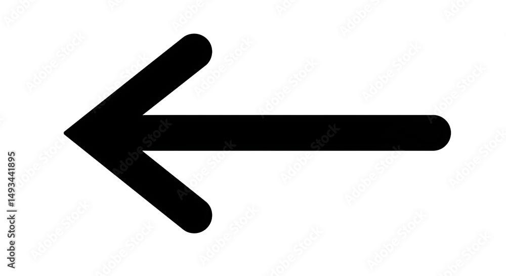 Aufkleber a simple black arrow pointing left with rounded edges on a black background in a minimalist style