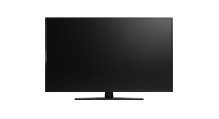 Isolated flat screen television with a black screen and silver frame on a black background view