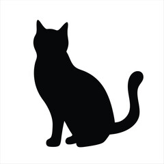 Black silhouette of a sitting cat on a white background image