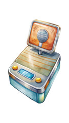 Fototapeta premium Stylized illustration of a digital weighing scale with orange display screen