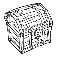 Vintage Treasure Chest Illustration with Detailed Wooden Design, Treasure chest with gold coins sketch icon