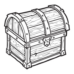 Vintage Treasure Chest Illustration with Detailed Wooden Design, Treasure chest with gold coins sketch icon