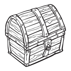 Vintage Treasure Chest Illustration with Detailed Wooden Design, Treasure chest with gold coins sketch icon