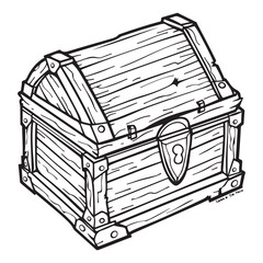Vintage Treasure Chest Illustration with Detailed Wooden Design, Treasure chest with gold coins sketch icon