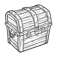 Vintage Treasure Chest Illustration with Detailed Wooden Design, Treasure chest with gold coins sketch icon
