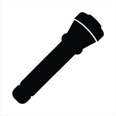 A simple black and white icon representing a flashlight for illumination