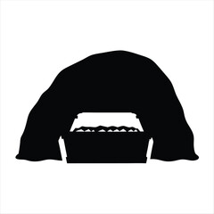 Abstract image of a cave entrance with water inside it, black silhouette