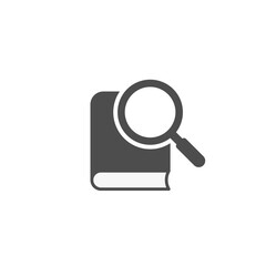 Book with magnifying glass icon. Vector illustration on white background.
