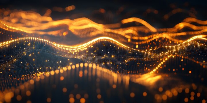 Abstract digital landscape of glowing particles