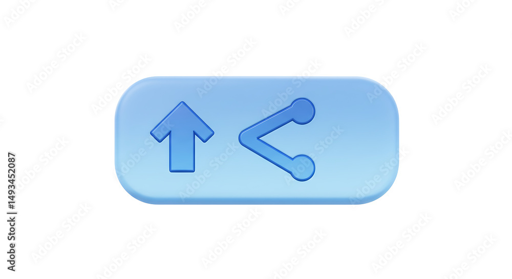 Poster a light blue button with an upward arrow and a share icon on a black background in a digital image
