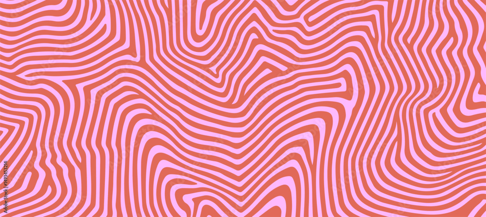 Poster bold abstract vector pattern with wavy, organic stripes in pink and terracotta. this groovy, retro-i