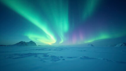 Naklejka premium Northern Lights Over Snowy Landscape