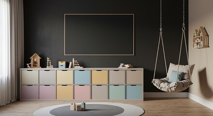 Child's Room Interior with Toy Storage and Hanging Chair