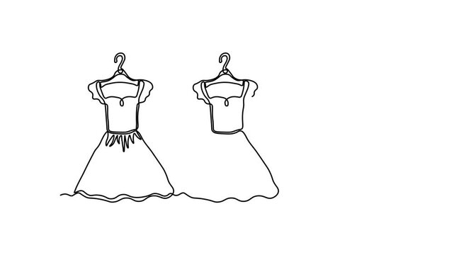 Abstract wardrobe, dress is hanging on a hanger. Self drawing animation one continuous line draw, logo