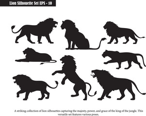 Lion Silhouette Set | Majestic Lion Silhouettes | Lion Poses | Jungle King | Lion Mane