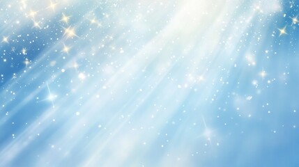 Obraz premium Radiant Light Beams with Sparkling Stars on a Soft Blue Background