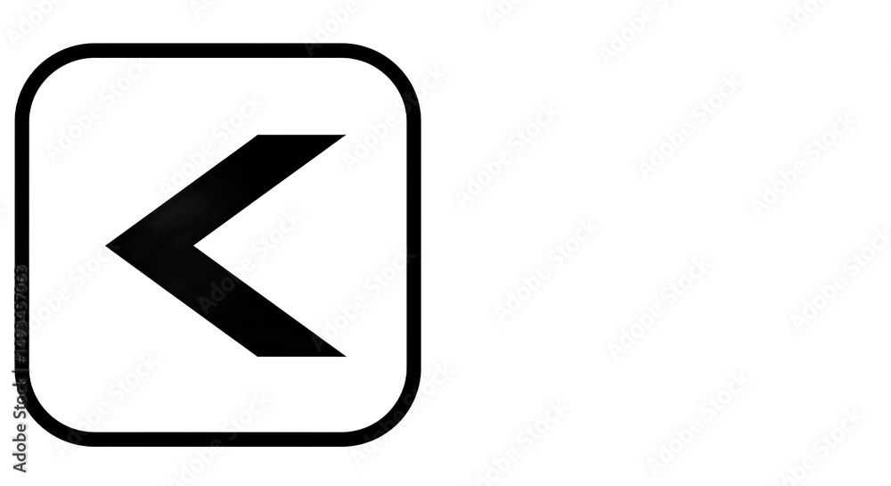 Aufkleber a black square with rounded corners containing a left pointing arrow on a black and white background