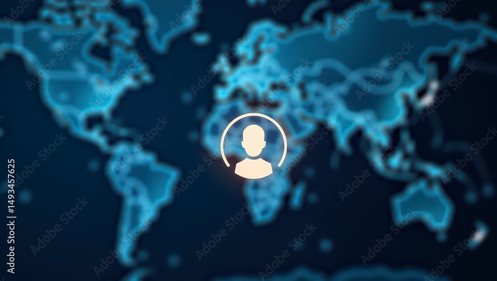 Poster global networking icon on world map