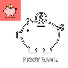 Piggy bank coloring page illustration vector design Suitable for children to learn coloring