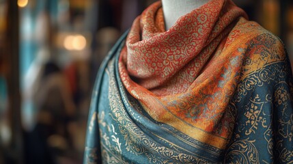 Detailed view of patterned decorative shawl