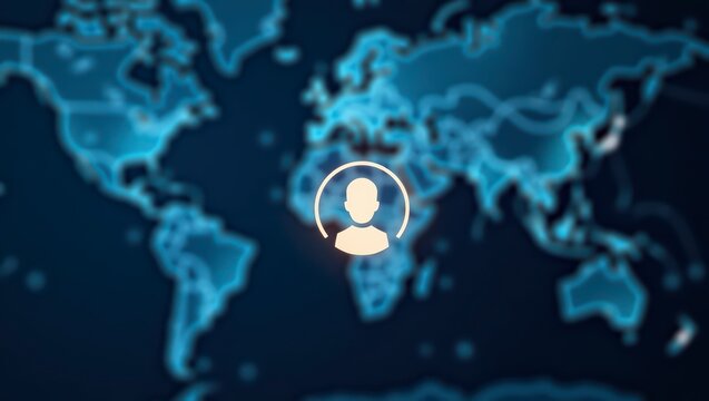 Global Networking Icon on World Map