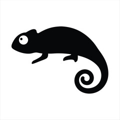 Simple black silhouette of a chameleon with a curled tail