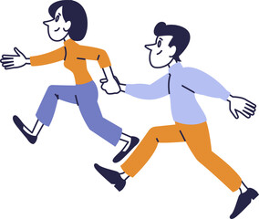 Happy couple running hand in hand, flat style vector illustration, joyful people, modern cartoon character design, teamwork and love concept.