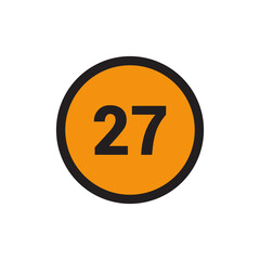 27 Number icon vector Orange Circle with Black design