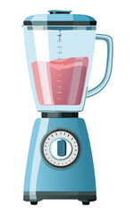 Vector Illustration of Blue Kitchen Blender with Pink Smoothie