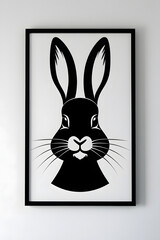Fototapeta premium Artistic black rabbit illustration modern home decor wall art minimalist style indoor environment close-up view