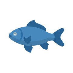 Stylized blue fish illustration on a solid black background