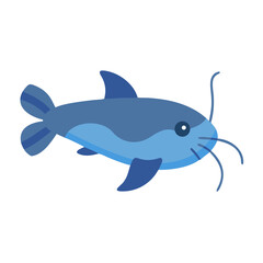 Stylized cartoon catfish illustration on solid black background